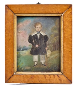 (19th c) OIL on TIN PORTRAIT of YOUNG LAD
