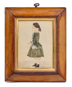 (19th c) WATERCOLOR PORTRAIT of YOUNG GIRL