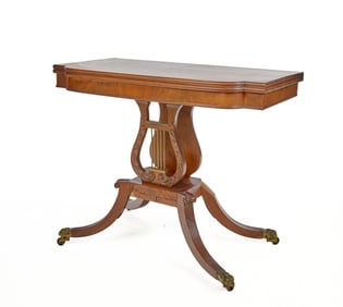 (19th c) MAHOGANY CARD TABLE on LYRE BASE