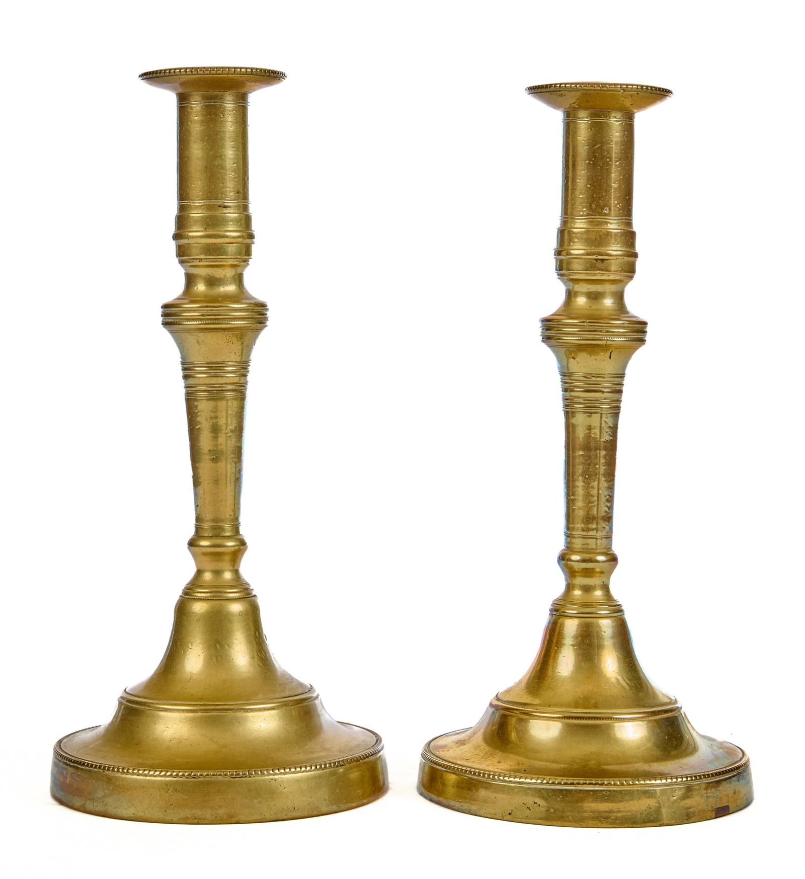 PAIR OF HEAVY BELL METAL BRASS CANDLESTICKS (1 of 5)