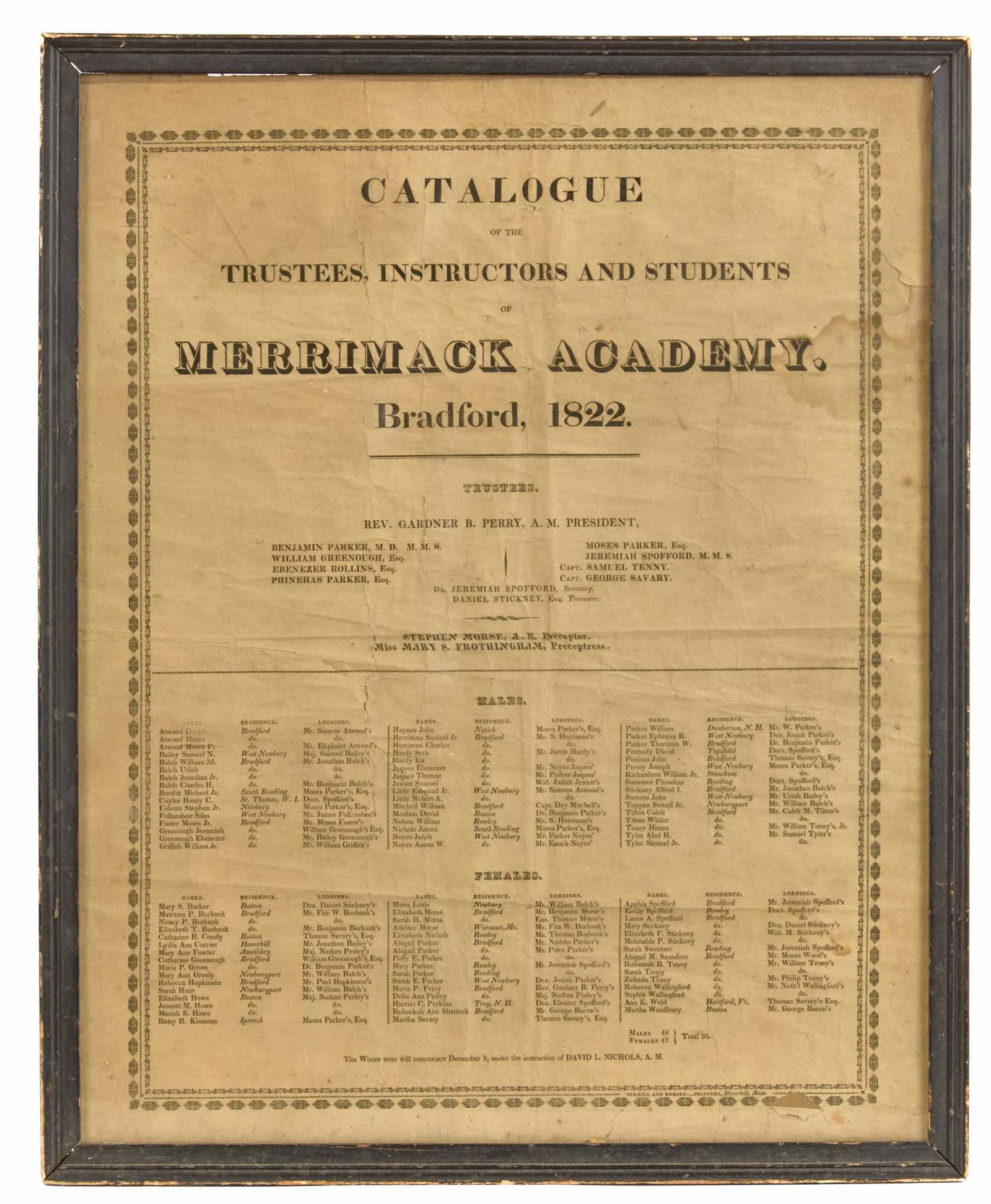 RARE 1822 MERRIMACK ACADEMY BROADSIDE (1 of 4)