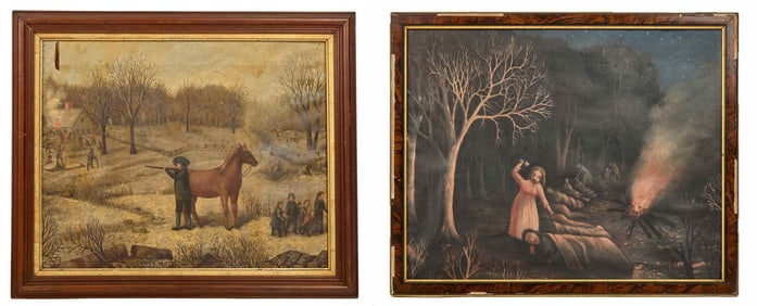 (2) RARE HANNAH DUSTON (HAVERHILL) FOLK PAINTINGS