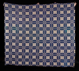 (19th c) BLUE & WHITE LINSEY-WOOLSEY COVERLET