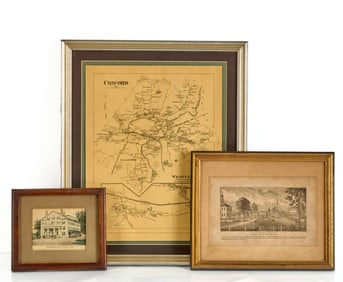 1840 PRINT of CONCORD, MA, 1875 MAP & HOTEL PRINT