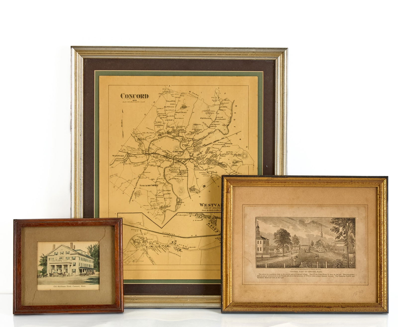 1840 PRINT of CONCORD, MA, 1875 MAP & HOTEL PRINT (1 of 5)