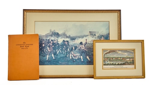LOWELL MA ENGRAVING & (2) LEXINGTON-CONCORD ITEMS