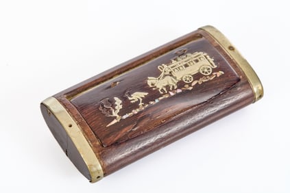 BLACK WALNUT SNUFF BOX inlaid with COACHING SCENE