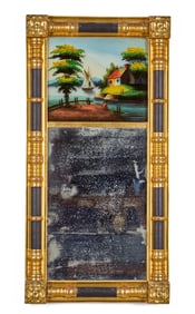 (19th c) REVERSE PAINTED SPLIT COLUMN MIRROR