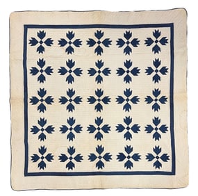 (19th c) HANDMADE BLUE AND WHITE STAR QUILT
