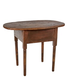 (18th / 19th c) OVAL TOP TAP TABLE in BROWN PAINT