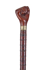 (19th c) WALKING STICK with CARVED FIST HANDLE