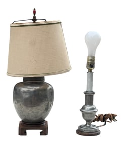 (2) (19th c) ELECTRIFIED PEWTER LAMPS