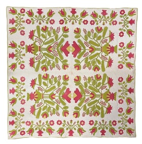 (19th c) HANDMADE FLORAL APPLIQUE QUILT