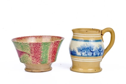 SMALL (19th c) YELLOW WARE PITCHER & CUP