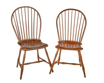 PAIR of (19th c) BOW BACK WINDSOR SIDE CHAIRS