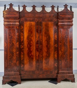 RARE AMERICAN GOTHIC REVIVAL MAHOGANY WARDROBE