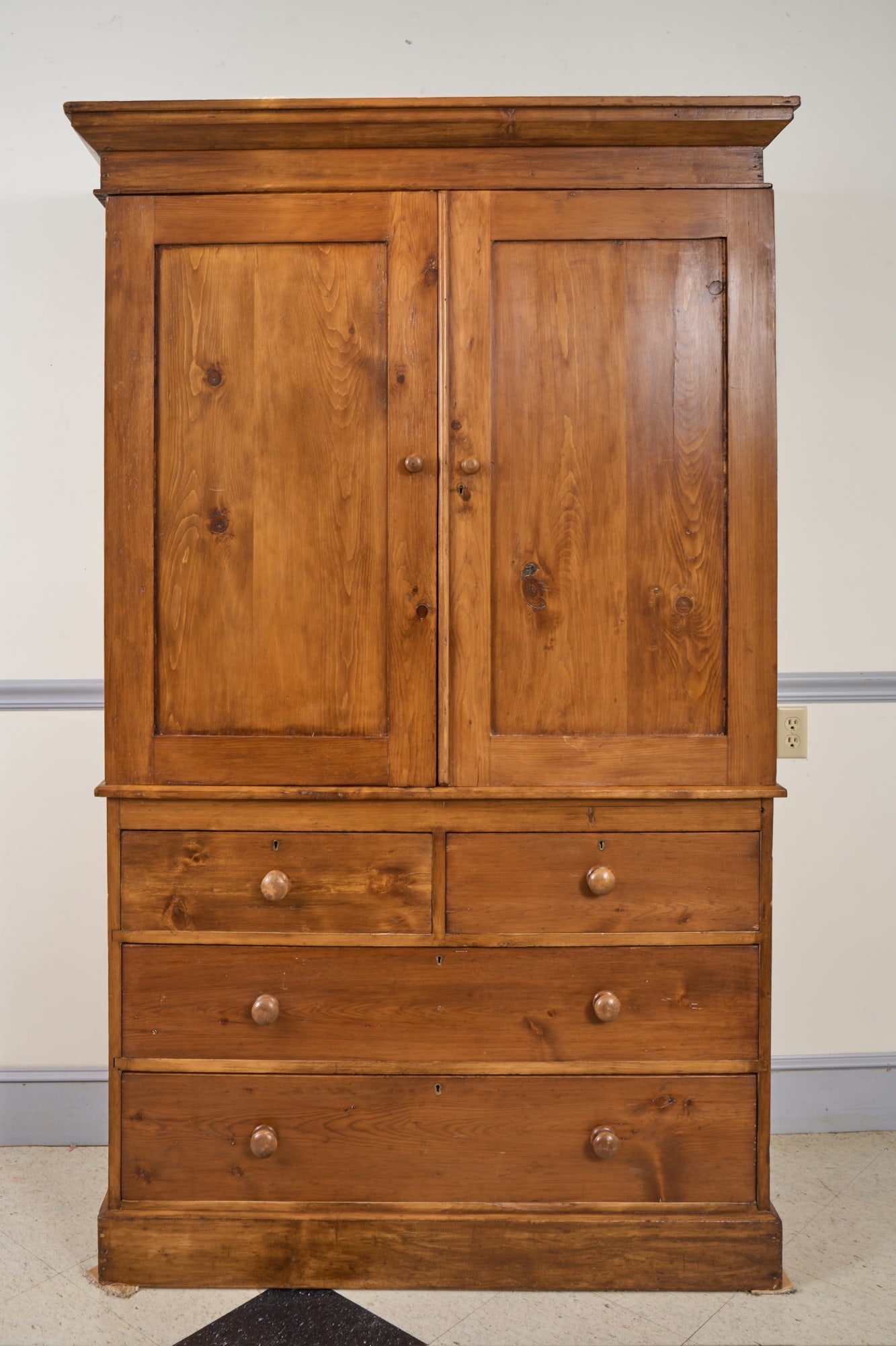 (19th c) PANELED ENGLISH PINE LINEN PRESS (1 of 9)