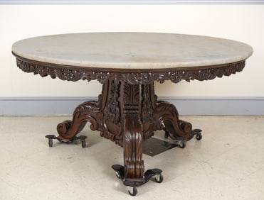 (19th c) ANGLO-INDIAN MARBLE TOP PEDESTAL TABLE