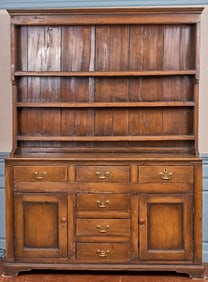 CIRCA 1840 COUNTRY PINE STEPBACK CUPBOARD