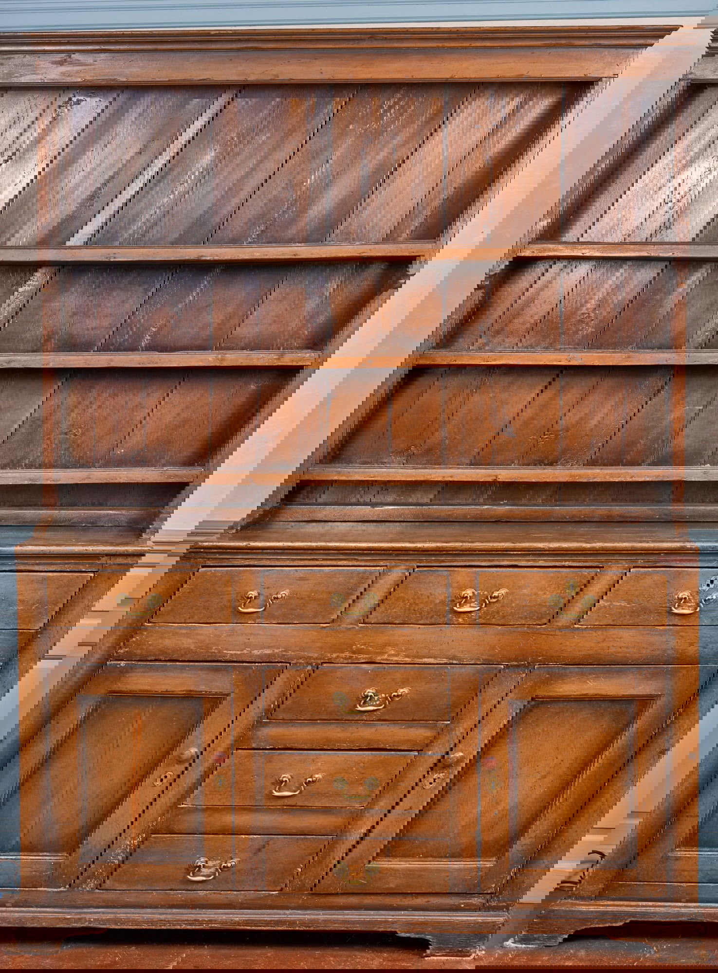 CIRCA 1840 COUNTRY PINE STEPBACK CUPBOARD (1 of 13)