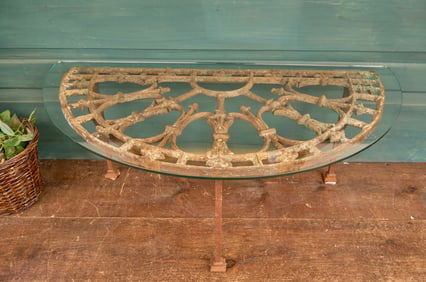 (19th c) CAST IRON TRANSOM used as COFFEE TABLE