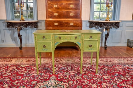 (19th c) BOW FRONT DESK IN GREEN PAINT