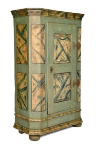 (19th c) PAINT DECORATED PINE ONE-DOOR CUPBOARD