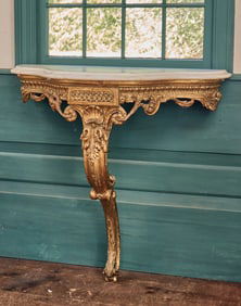 (18th c) CARVED & GILT MARBLE TOP CONSOLE TABLE