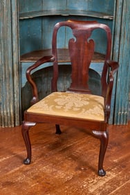 LATE (19th)c QUEEN ANNE STYLE MAHOGANY ARMCHAIR