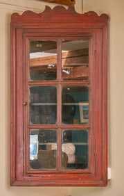 (19th c) ENGLISH PAINTED HANGING CORNER CUPBOARD