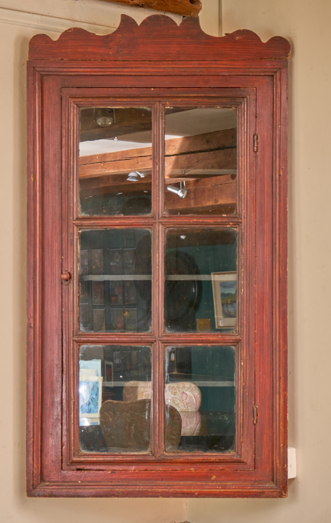 (19th c) ENGLISH PAINTED HANGING CORNER CUPBOARD (1 of 6)