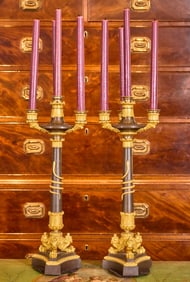 PAIR of CHARLES X PARCEL GILT BRONZE CANDELABRA