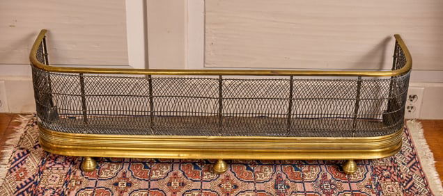 (19th c) ENGLISH BRASS & IRON FIRE FENDER