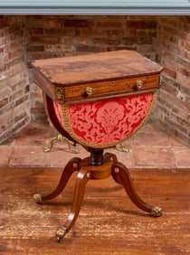 (19th c) ENGLISH MAHOGANY & ROSEWOOD SEWING TABLE