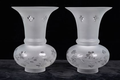 PAIR of ETCHED FROSTED GLASS ARGAND SHADES