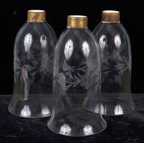 Three (19th c) ETCHED HURRICANE SHADES