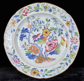 (19th c) POLYCHROME DECORATED STONE CHINA PLATE