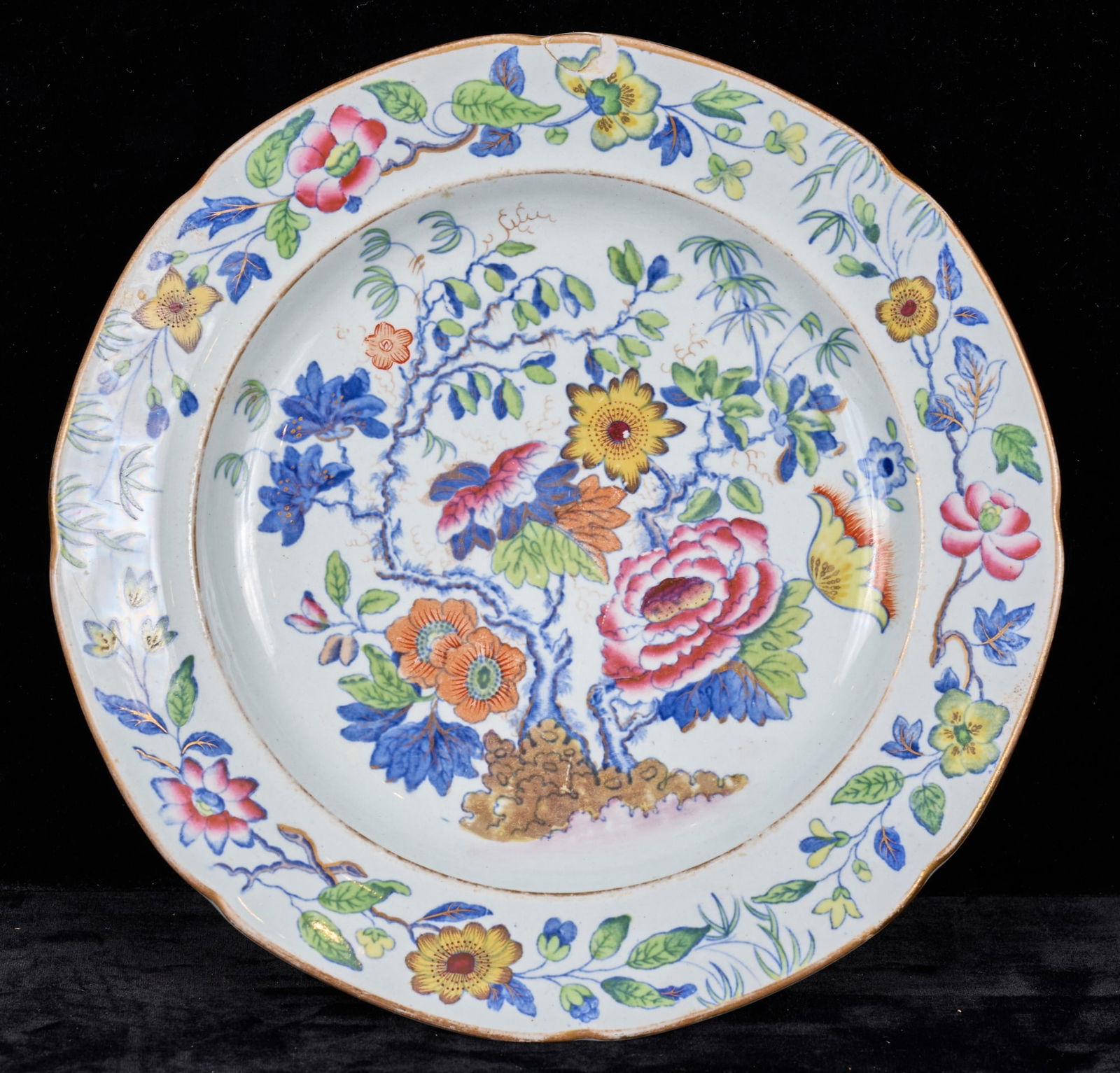 (19th c) POLYCHROME DECORATED STONE CHINA PLATE (1 of 9)