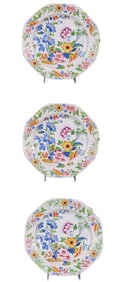 Three (19th c) POLYCHROME DECORATED HOT PLATES