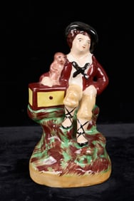(19th c) STAFFORDSHIRE ORGAN GRINDER FIGURE GROUP