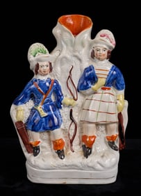 (19th c) STAFFORDSHIRE SCOTTISH HUNTERS SPILL VASE