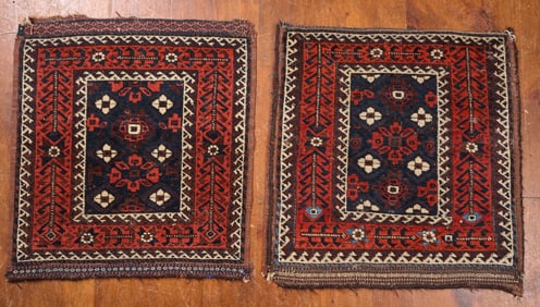 NEAR PAIR of ANTIQUE HAND WOVEN SADDLE BAG FACES