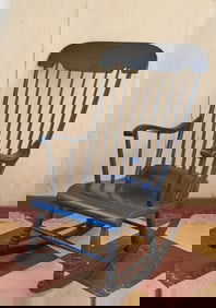 (19th c) BOSTON (9) SPINDLE PAINTED ROCKER