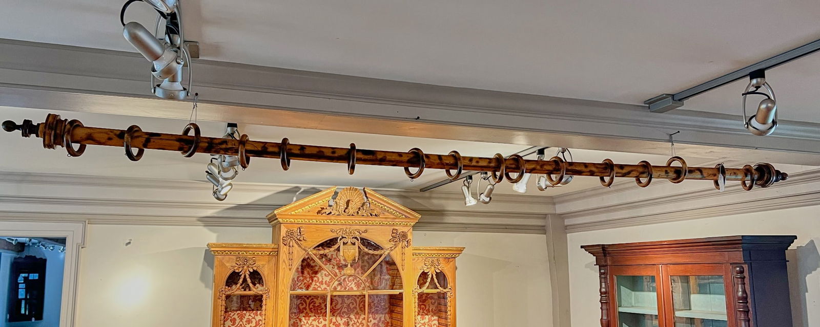 (9) FOOT FAUX BAMBOO CURTAIN/TAPESTRY ROD: 108 inches. Condition: Good. Temp No 9130