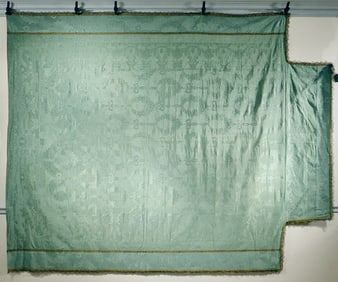 FITTED (19th c) FRENCH GREEN SILK DAMASK BEDSPREAD