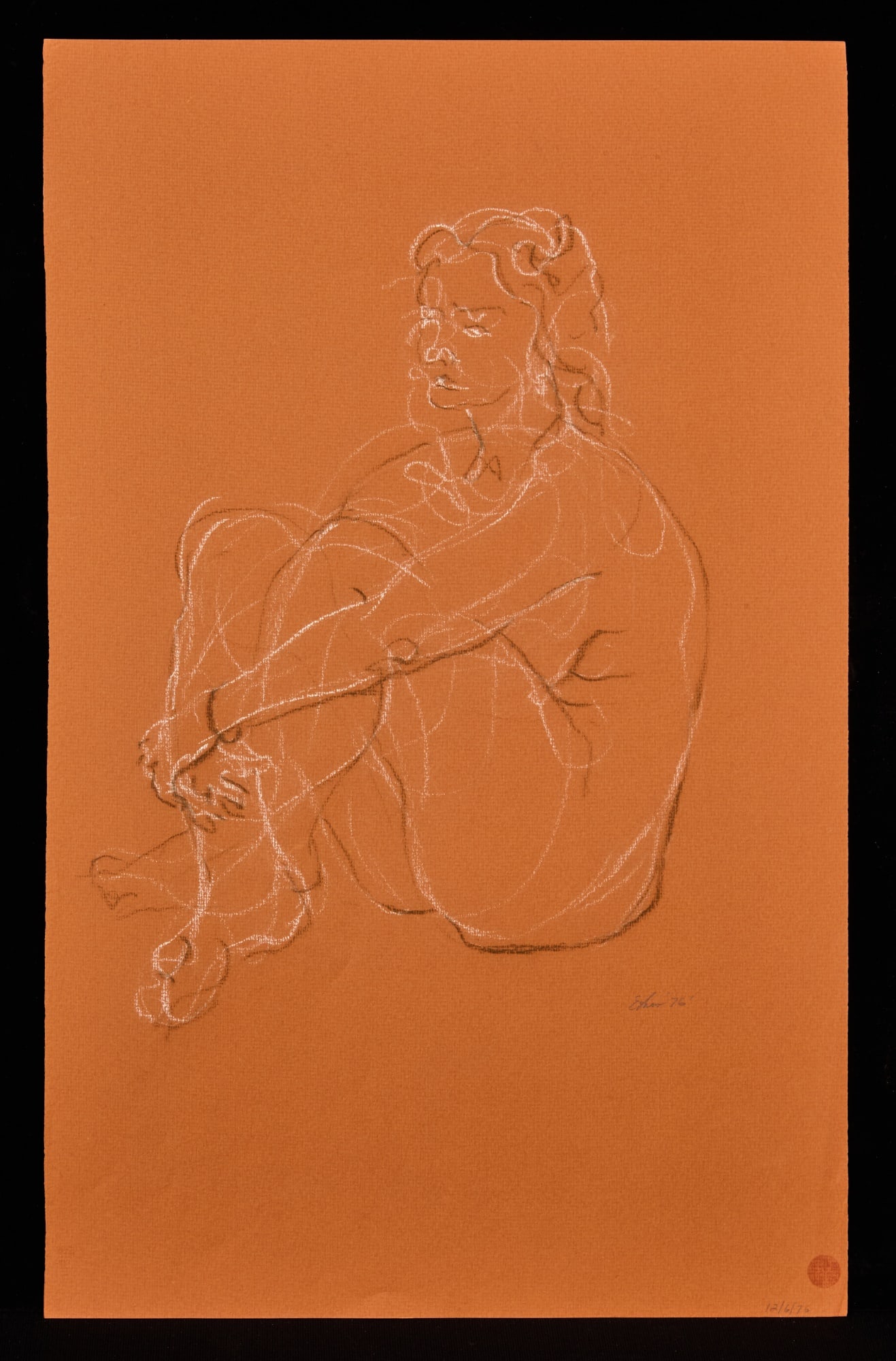 "SEATED NUDE" by ROBERT ESHOO (1926-2018): Chalk and pastel on colored paper 19 x 12 inches. signed and dated 1976. Condition: Good Temp No 7238