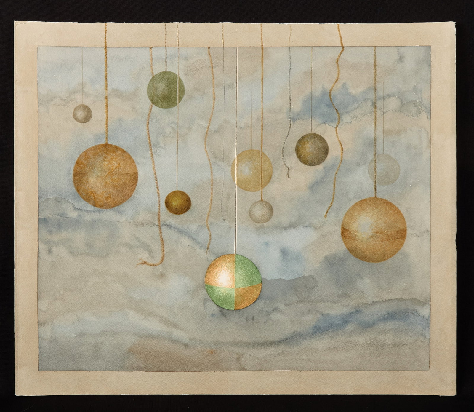 BALLS on STRINGS by ROBERT ESHOO (1926-2018): Watercolor 19 x 22 1/4 inches. unsigned Condition: Good Temp No 7429