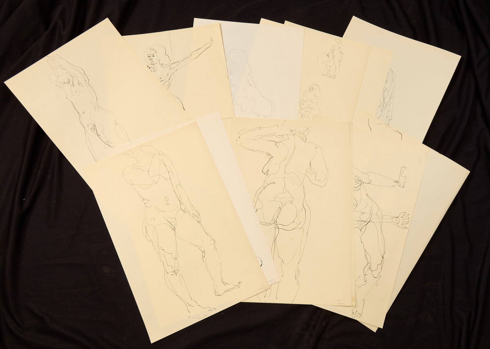 STUDIO GESTURE DRAWINGS by ROBERT ESHOO c1976: Pen and Ink 18 x 13 inches (approx) Condition: Mostly Good Temp No 7467
