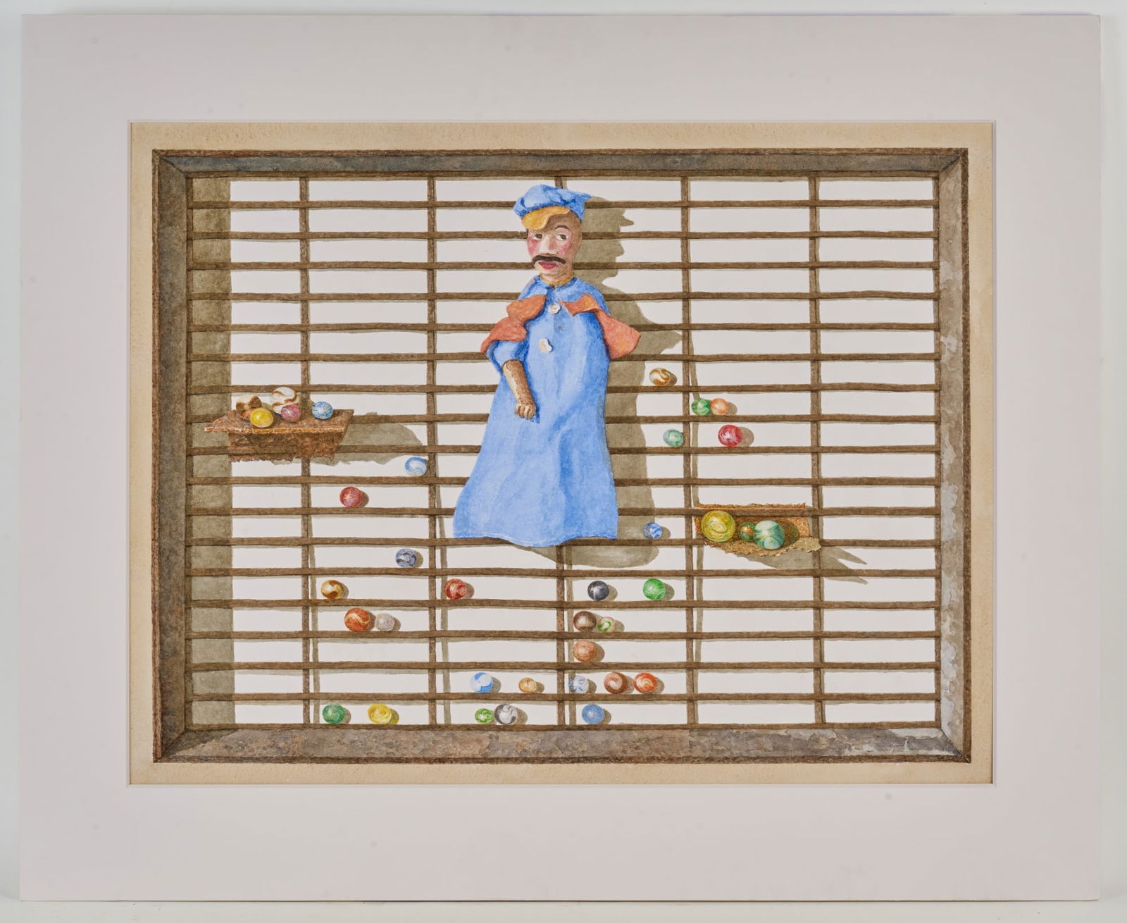 "I STILL HAVE MY MARBLES" by ROBERT ESHOO (b.1926): Watercolor 20 x 26 1/2 inches signed, titled and dated verso. matted 29 x 35 inches (overall). Provenance: Pucker Gallery 171 Newbury St., Boston label verso Condition: Good Temp No 7499b