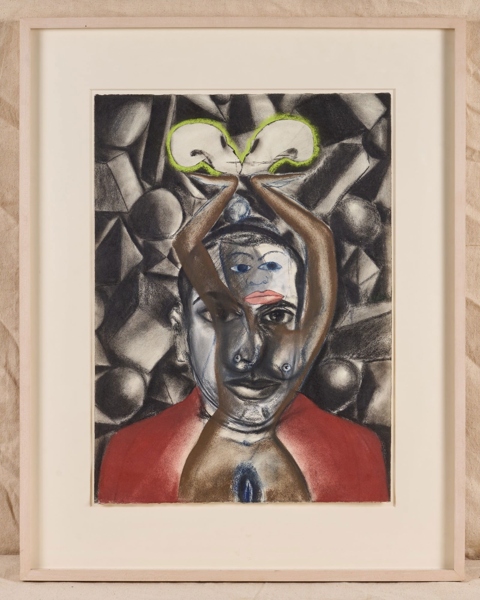 FRANCESCO CLEMENTE (ITALIAN B-1952): "Geometrical Passion". 1989 Pastel and charcoal on handmade paper. 26 x 19 inches. Framed 36 1/4 x 28 1/2 inches. Provenance: Retains label from Thomas Ammann Fine Art, Zurich, Switzerland and Peter B